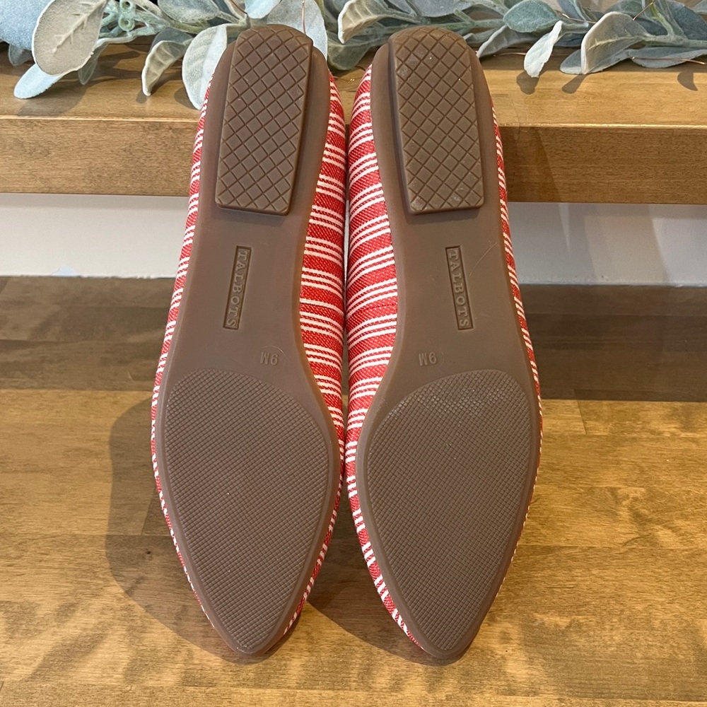 Talbots Francesca Driving Mocs Red/White Striped Textured Cotton Fabric Sz 9 - Picture 5 of 6